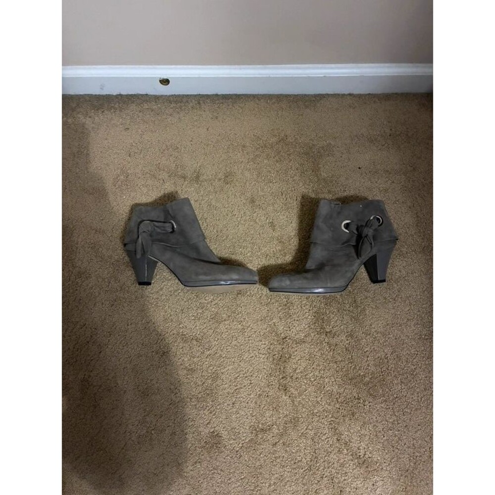 Anne Klein Grey Suede Heeled Boots